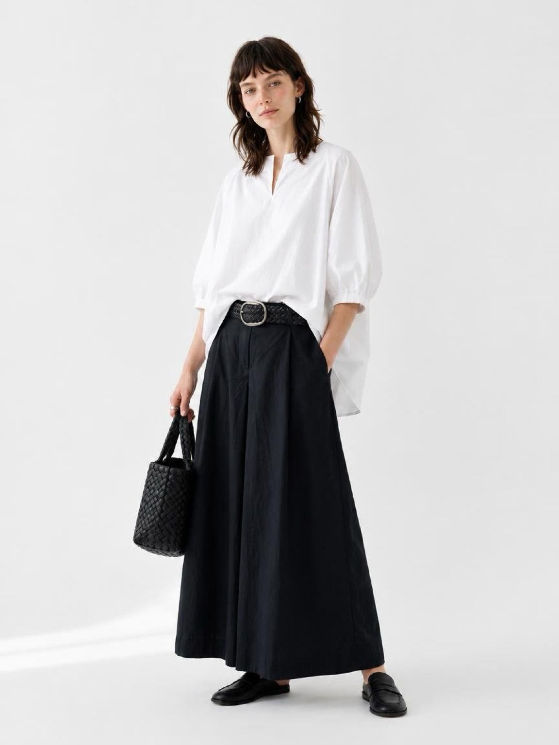 Puff-Sleeve Stretch Poplin Shirt