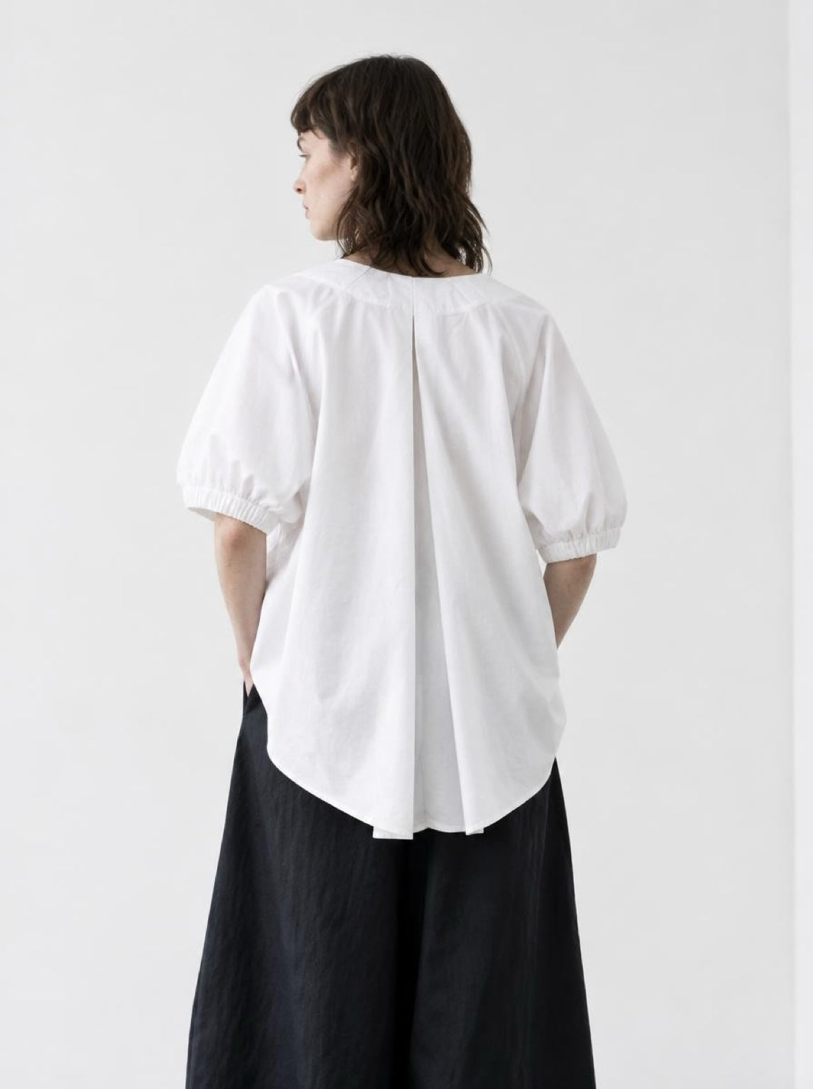 Puff-Sleeve Stretch Poplin Shirt
